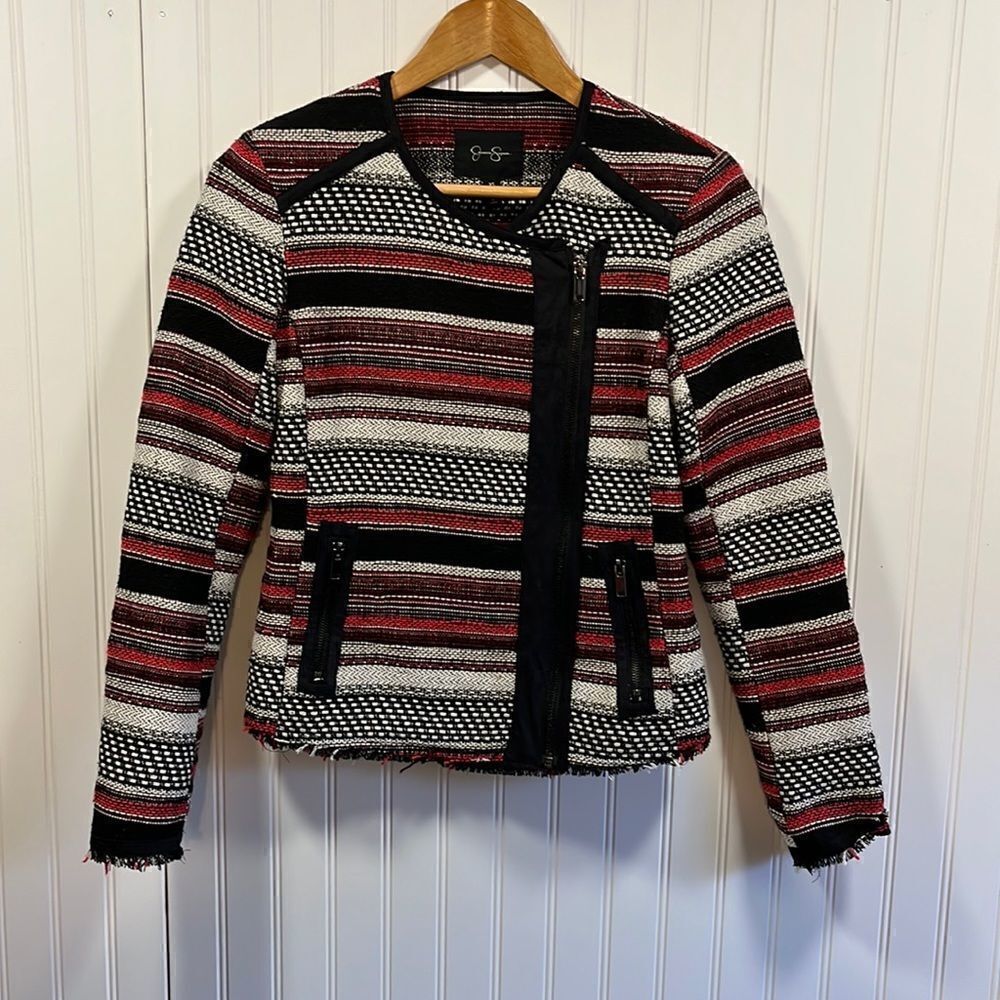 Jessica Simpson tweed asymmetrical blazer jacket